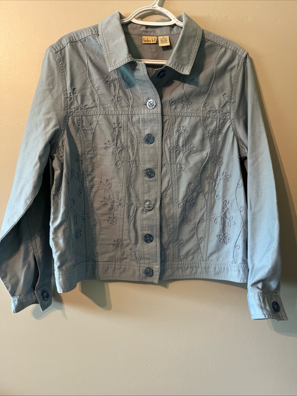 Womens Linden Hill Blue Corded Eyelet Embroidered Jacket Medium Classic Artsy